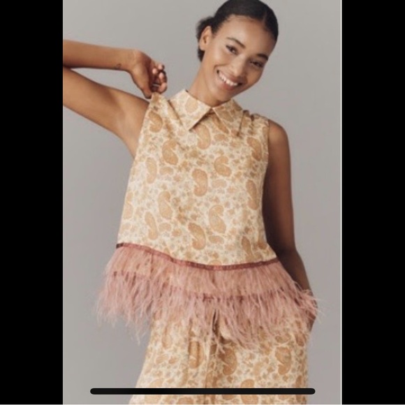 Anthropologie Tops - Anthropology Maude Club Emery Swing Top. Feathered Trim.